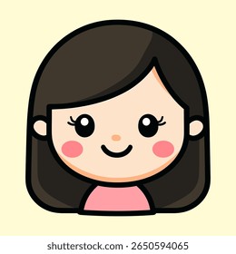 Cute Cartoon Girl Portrait Vector