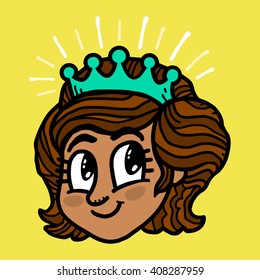 Cute Cartoon Girl Princess Wearing Crown