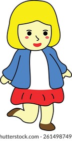 Cute Cartoon Girl with Red Skirt and Blue Jacket