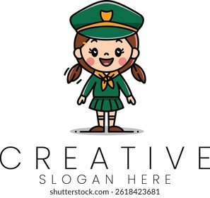 Cute cartoon girl scout logo design perfect for branding and marketing. Happy and cheerful