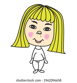 Cute cartoon girl showing smile, Happy felling, Hipster cartoon, women cartoon character in flat style, Mascot design, People vector illustration