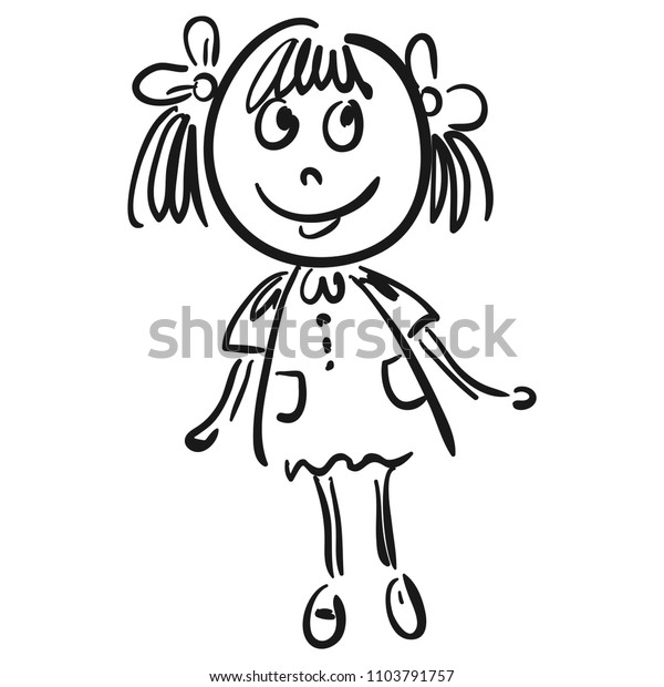 Cute Cartoon Girl Sketch Vector Illustration Stock Vector (Royalty Free ...