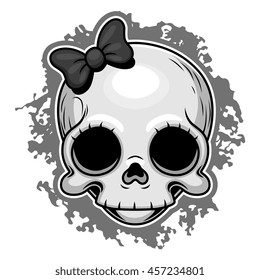 Cute Cartoon Girl Skull Portrait