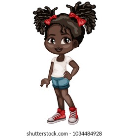 Cute Cartoon Girl in Sport Clothes. Happy Little Kid Vector Illustration