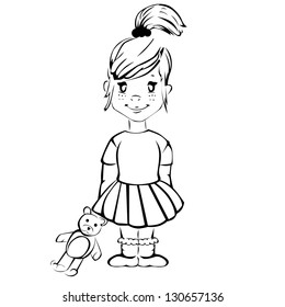 Cute cartoon girl with teddy bear