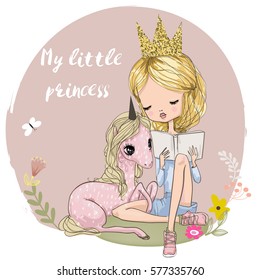 cute cartoon girl with unicorn