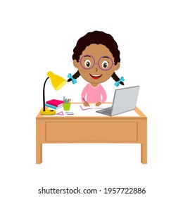 cute cartoon girl using computer,illustration,vector
