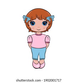 Cute cartoon girl. Vector illustration, isolated on white background.