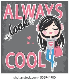 cute cartoon girl vector with slogan