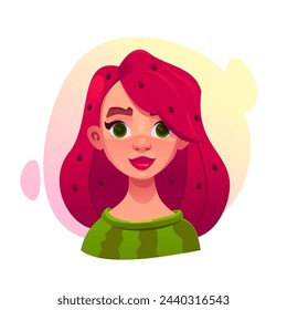 Cute Cartoon Girl with Watermelon Hair. Bright Summer Time. Cartoon Vector Character Illustration.