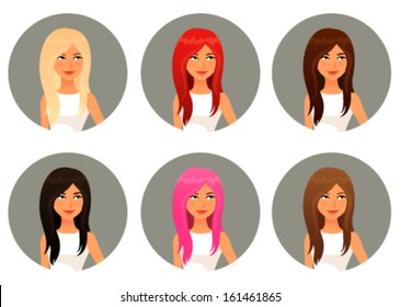 cute cartoon girls with various hair color