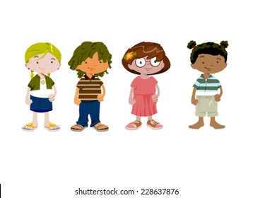 Cute cartoon girls. Vector clip art illustration with simple gradients. Each in a separate layer.