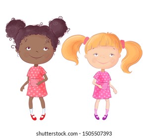 Cute cartoon girls. Vector illustration