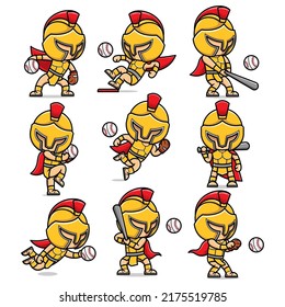 un lindo gladiador de dibujos animados jugando al béisbol