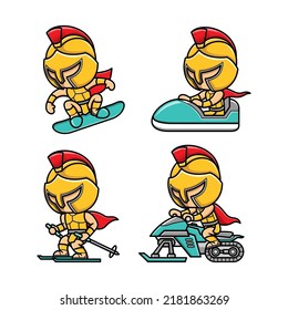 cute cartoon gladiator playing snow sports