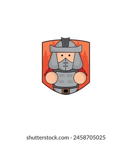 cute cartoon gladiator with shield and sword icon illustration character. kingdom concept illustration premium cartoon,flat style cartoon