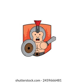 lindo gladiador de dibujos animados con escudo e ilustración de icono de espada. ilustración de concepto de reino caricatura premium, caricatura de estilo plano