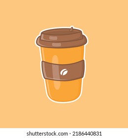 Cute cartoon glass of coffee in vector illustration. Isolated object vector. Flat cartoon style