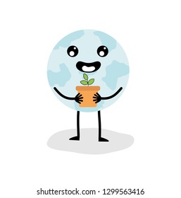 Cute cartoon globe character isolated on white background. earth day and world environment day. illustration Vector.