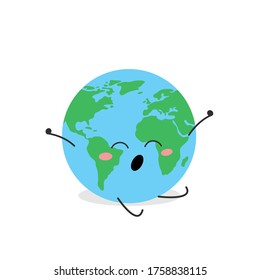 Cute cartoon globe character yawning and stretching. Vector flat illustration isolated on white background