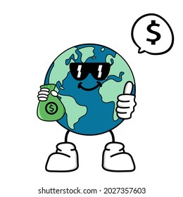 Cute cartoon globe earth takes a break for a while. Earth character with funny style. Flat vector asset design for save earth campaign