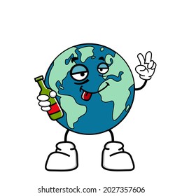 Cute cartoon globe earth takes a break for a while. Earth character with funny style. Flat vector asset design for save earth campaign