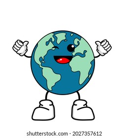 Cute cartoon globe earth takes a break for a while. Earth character with funny style. Flat vector asset design for save earth campaign
