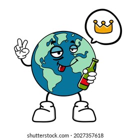 Cute cartoon globe earth takes a break for a while. Earth character with funny style. Flat vector asset design for save earth campaign
