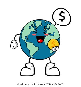 Cute cartoon globe earth takes a break for a while. Earth character with funny style. Flat vector asset design for save earth campaign