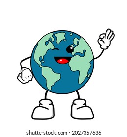 Cute cartoon globe earth takes a break for a while. Earth character with funny style. Flat vector asset design for save earth campaign