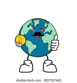 Cute cartoon globe earth takes a break for a while. Earth character with funny style. Flat vector asset design for save earth campaign