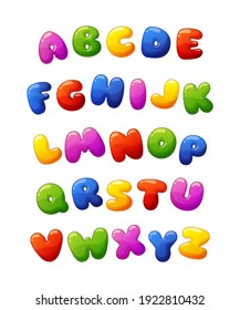 Cute cartoon glossy colorful alphabet. Vector font for kids isolated on white background