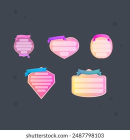 Cute Cartoon Glossy Pop Up Windows Set Note Papers With Ribbons In Different Shapes Isolated Vector Design