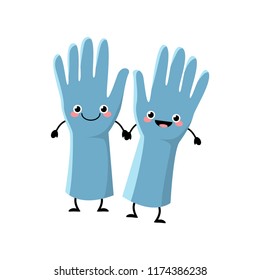 Cute cartoon gloves character vector illustration isolated on white background.