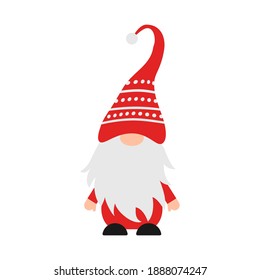 Cute cartoon gnome for Christmas or Valentines Day isolated on white . Scandinavian Nordic dwarf character. Vector template for poster, greeting card, banner, t shirt, etc.