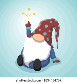 cute cartoon gnome doing magic