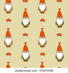 cute cartoon gnome seamless vector pattern background illustration