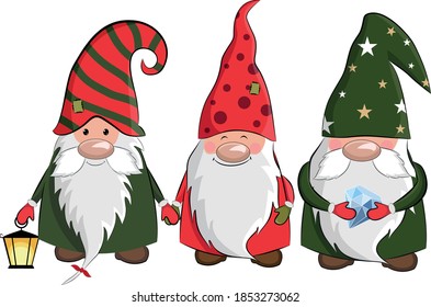 Cute cartoon gnomes on a white isolated background. Vector illustration