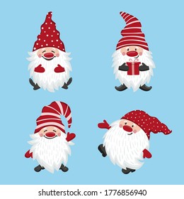 Cute cartoon Gnomes set. Christmas characters, vector illustration.