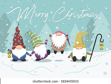 cute cartoon gnomes wishing merry christmas illustration