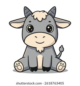 Cute Cartoon Goat Adorable Gray Farm Animal Character