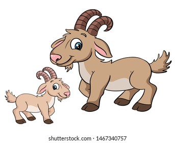 Cute cartoon goat and baby character vector illustration