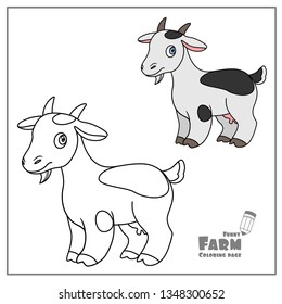 Cute cartoon goat color and outlined on a white background  for coloring page