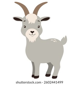A cute cartoon goat with curved horns and a friendly expression, perfect for farm and livestock illustrations.