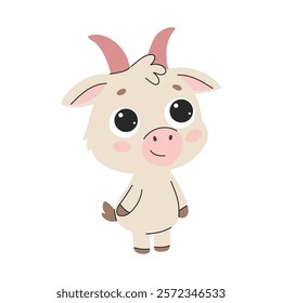 Cute cartoon goat. Flat vector illustration. Domestic animals from a farm.