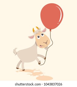 Cute cartoon goat  holding balloon