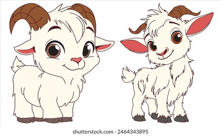 Cute cartoon Goat isolated on white background, color, vector illustration