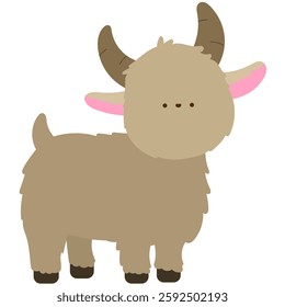 cute cartoon goat with little horns, charming countryside character flat vector illustration.