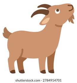 Cute cartoon goat looking up curiously vector illustration isolated. Brown horned goat character element looking up for Eid al-Adha marketing banner.
