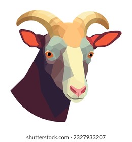 Cute cartoon goat mascot with horned animal head icon isolated